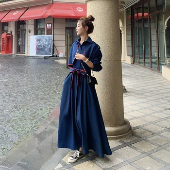 

Autumn Dress Female High-waisted Slimming Thin Drawstring 2020 New Style French Vintage Long to the Heel Goddess Fan Young