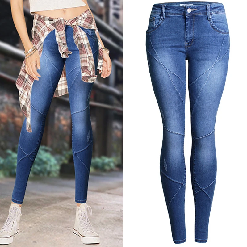 Эластичные джинсы женские облегающие джинсовые брюки укороченные для высоких