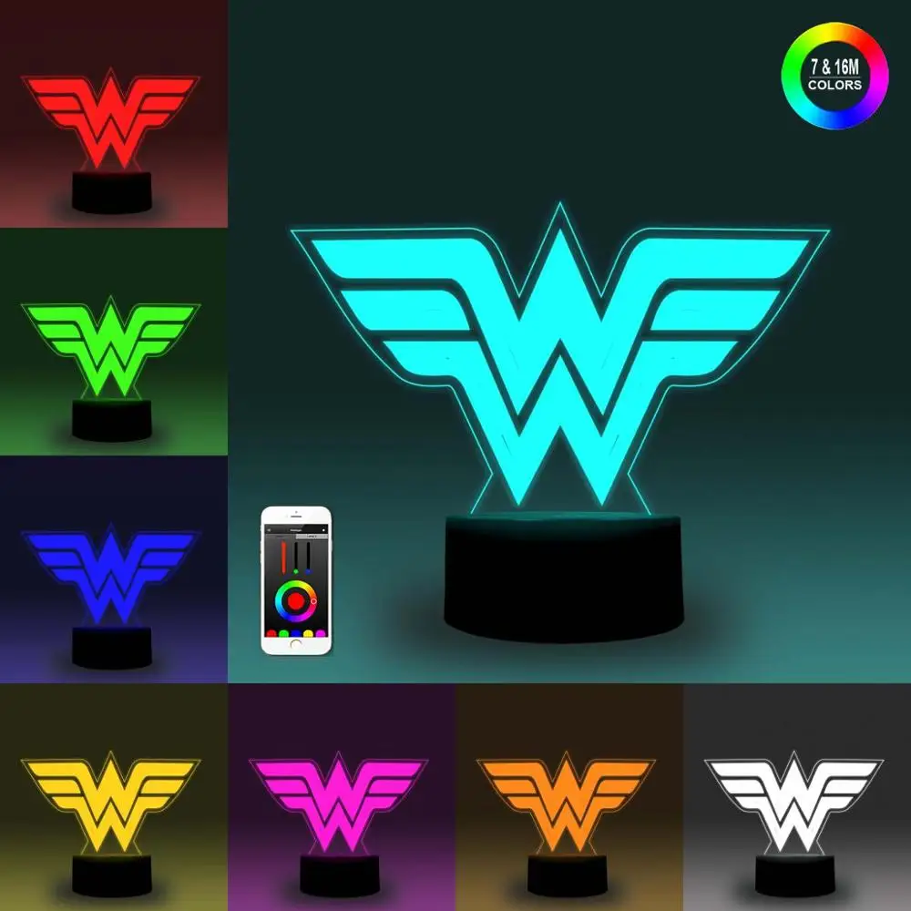 NiteApps 3D Wonder Woman Icon Night Light Desk Table Illusion Lamp Holiday Birthday Gift APP/Touch Control | Лампы и освещение