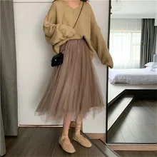 Lychee, для девочек, неровная, сетчатая, бархатная, плиссированная, Женская юбка, повседневная, весна, осень, зима, женские юбки, эластичная талия, свободные, женские юбки