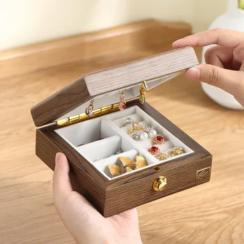 

Casegrace Luxury Portable Wooden Small Jewelry Box Organizer Travel Wood Velvet Jewellery Ring Necklace Storage Case Casket
