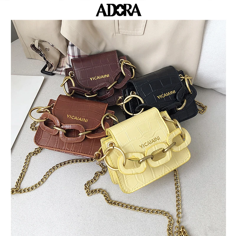 

Stone Pattern PU Leather Crossbody Bags For Women Thick Chain Design Shoulder Messenger Bag Lady Mini Tote Lipstick Handbags