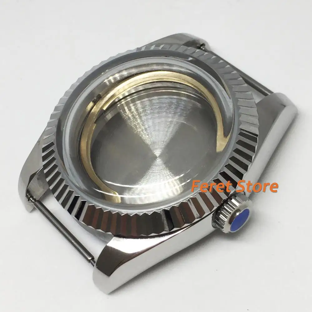 

39mm sterile silver case coated glass watch case fit ETA 2836 Miyota 8215 821A Mingzhu DG2813 3804 movement