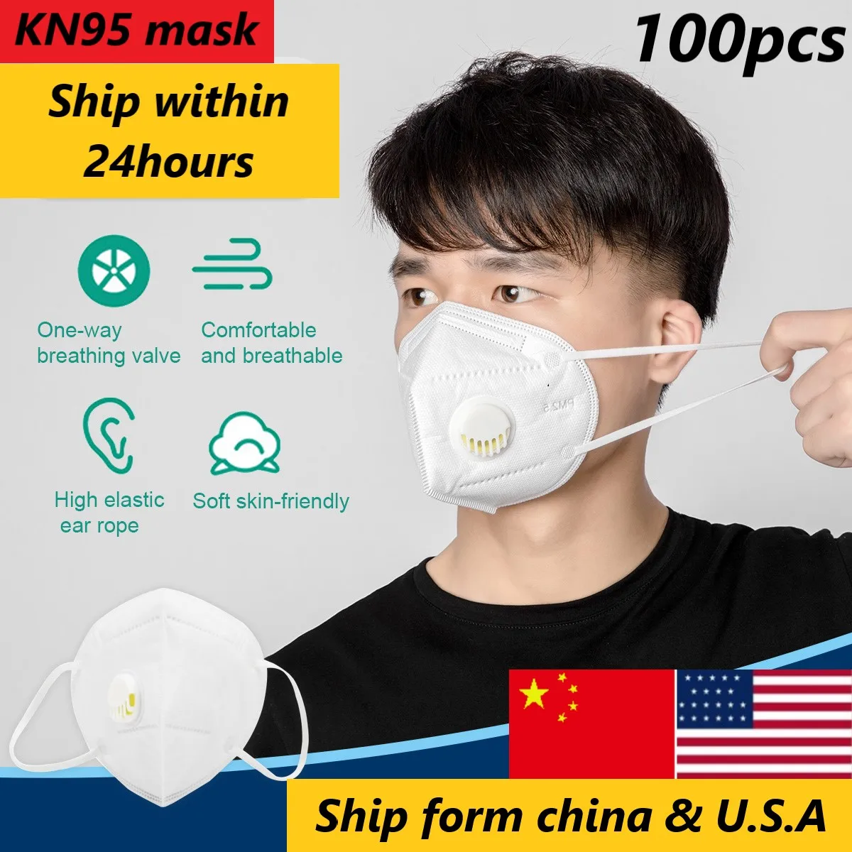 

KN95 Mask Dustproof Windproof Respirator Valve PM 2.5 Mask KN95 Mask 95% Filtration Cotton Mouth Mask Disposable protective mask