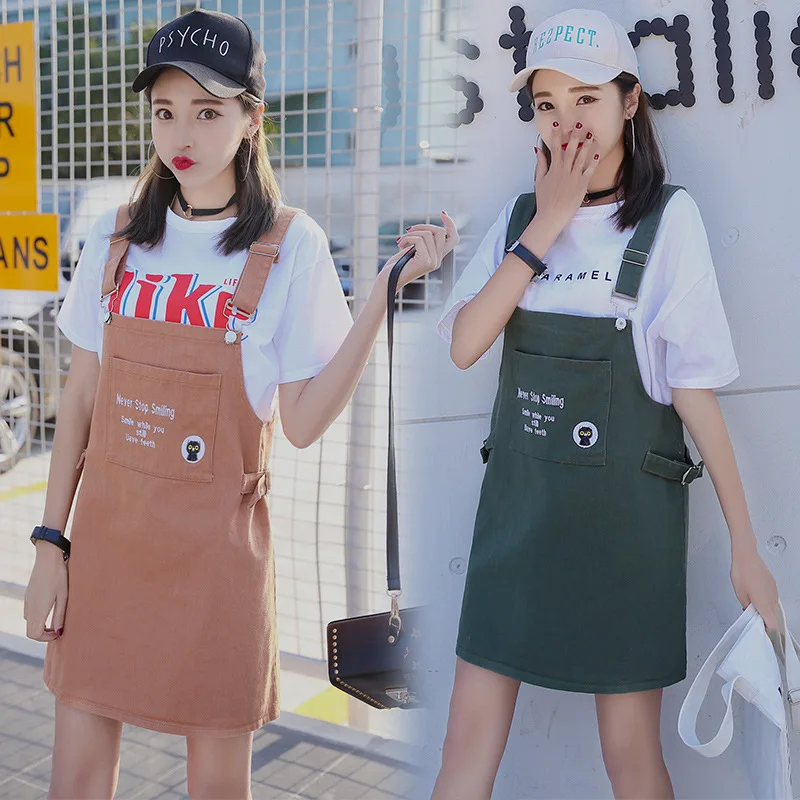 

Spring And Summer New Style Korean-style Loose-Fit Slimming Cowboy Strap Dress Student Mid-length