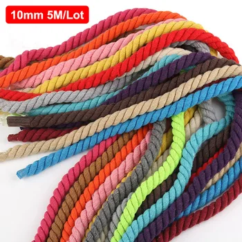 

5 Meters Colored Cotton Rope 10mm Round 3 Twisted Thick Cord For Home Textile Decoration Handmade DIY Craft Bag Strap 17 Colors