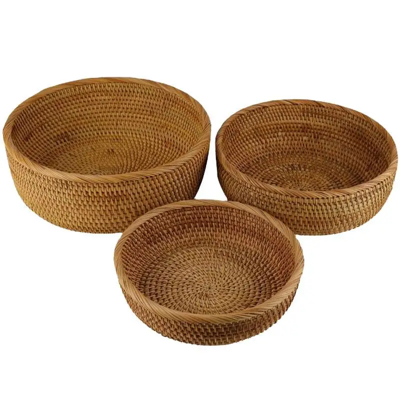 Natural Rattan Basket Woven Storage Baskets Plant Fiber Box For Organizing Home Fruit Bread Organization Kitchen Items Cesta