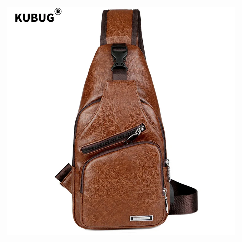 

Новая мужская нагрудная сумка, портативная Повседневная сумка через плечо с USB-зарядкой, уличная спортивная кожаная сумка через плечо