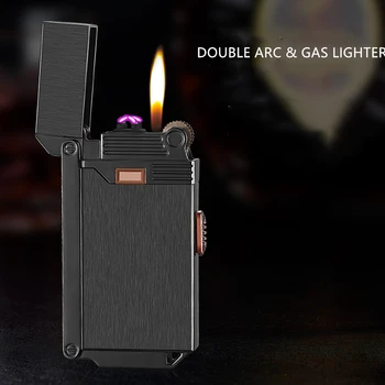 

Gas and ARC two in one lighter open fire and windproof double arc refuelable Cigarette Lighters with gift CL022X