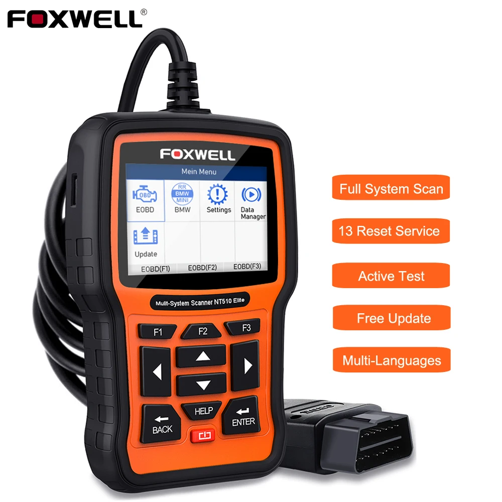 FOXWELL NT510 Elite All System OBD2 автомобильный сканер ABS Bleeding DPF TPMS BMS считыватель кодов масла
