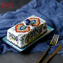 Винтажная керамическая тарелка для масла прямоугольная Ручная Роспись Тарелка для масла с крышкой декоративная сервировочная тарелка для масла домашний декор