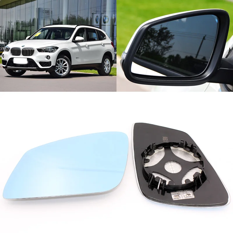 

For BMW X1 Car Side View Door Wide-angle Rearview Mirror Blue Glass With Base Heated 2pcs