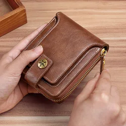 New Men's Short Wallet Retro Horizontal Zipper Wallet Function Zero Wallet Buckle Credit Card Bag Wallet Length Main Material