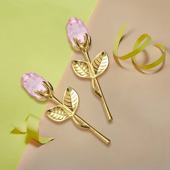 

Mini Crystal Rose Flower Artificial Crystal Rose With Metal Rod Flower Branch New Year Wedding Party Favors Valentine's Day Gift