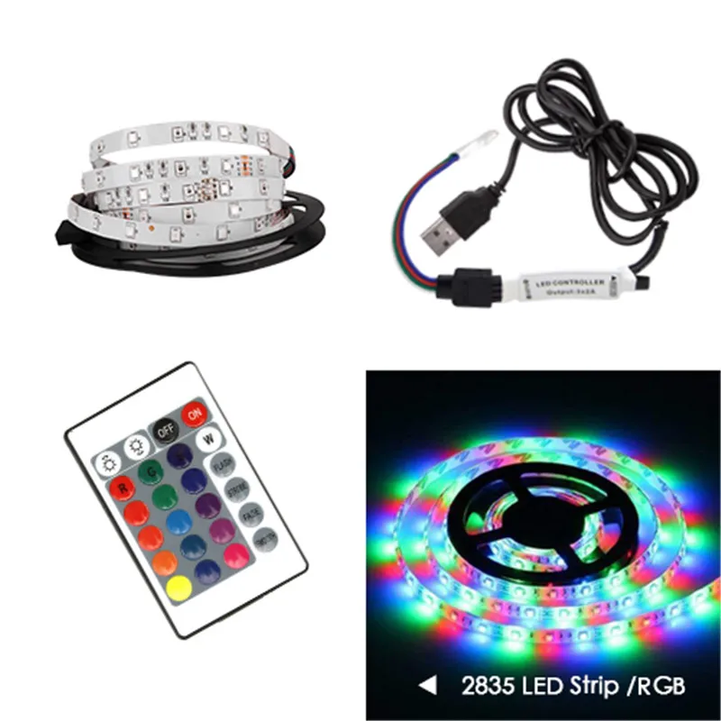 50 см 1 м 2 м 3 м 4 м 5 м светодиодный ТВ-светильник 2835SMD RGB светодиодный светильник для ТВ HD ТВ неоновый светильник с подсветкой лампа с 24-кнопочным пультом дистанционного управления