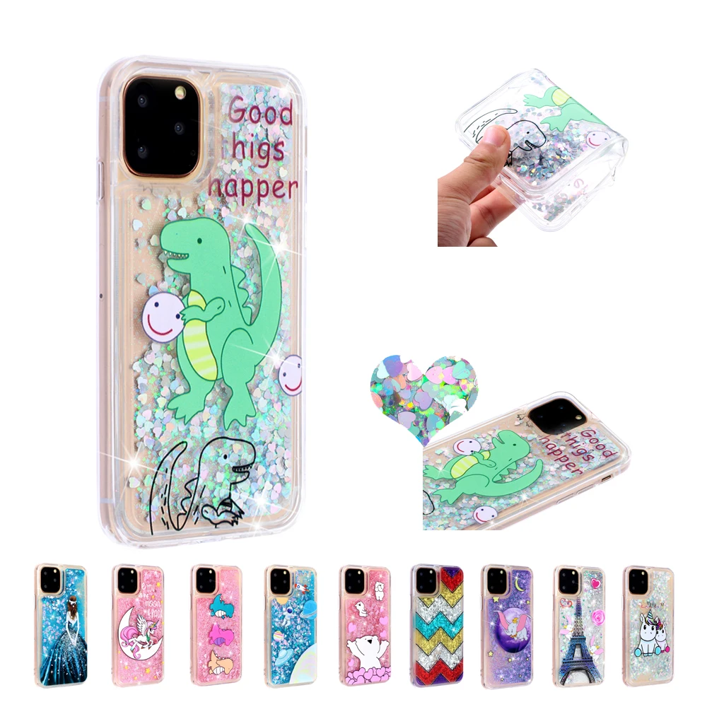 

Glitter Dinosaur For iPhone 7 8 Plus 11 Pro Case Dynamic Liquid Quicksand Cover For iPhone X XR XS XSMAX Mobile Phone Case