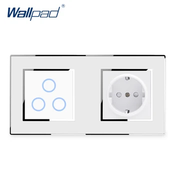 

3 Gang 2 Way Touch Switch With EU German Power Socket Wallpad Mirror Acrylic Panel Wall Electric Outlet 16A AC 110~250V Schuko