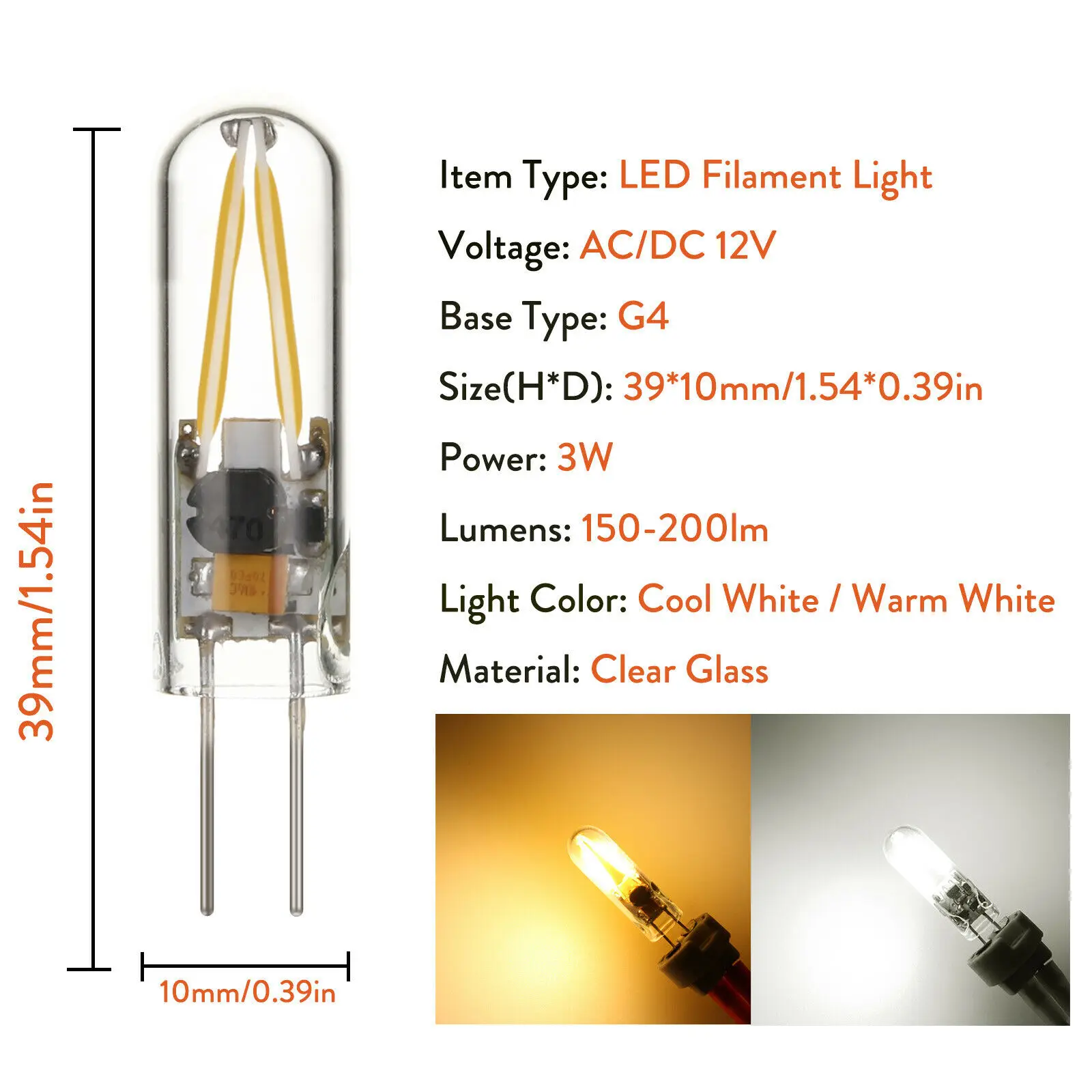 Mini 3W G4 COB LED Filament Light Bulb AC/DC Replace 15W Halogen Clear Glass Chandelier Lamparas _ - AliExpress Mobile