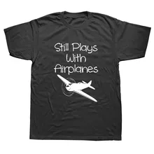 Pilots Life is Short Go Flying estilo de verano cuello redondo manga corta todavía juega con aviones Vintage Camiseta de algodón negro