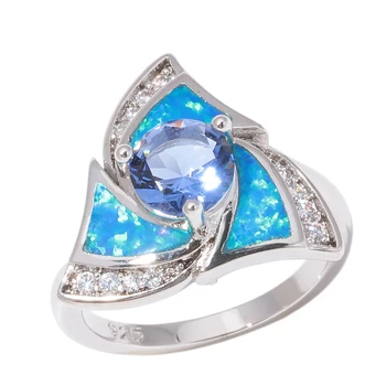 

CiNily Created Blue Fire Opal Blue Zircon Cubic Zirconia Silver Plated Wholesale Hot Sell Women Jewelry Ring Size 6-9 OJ9577