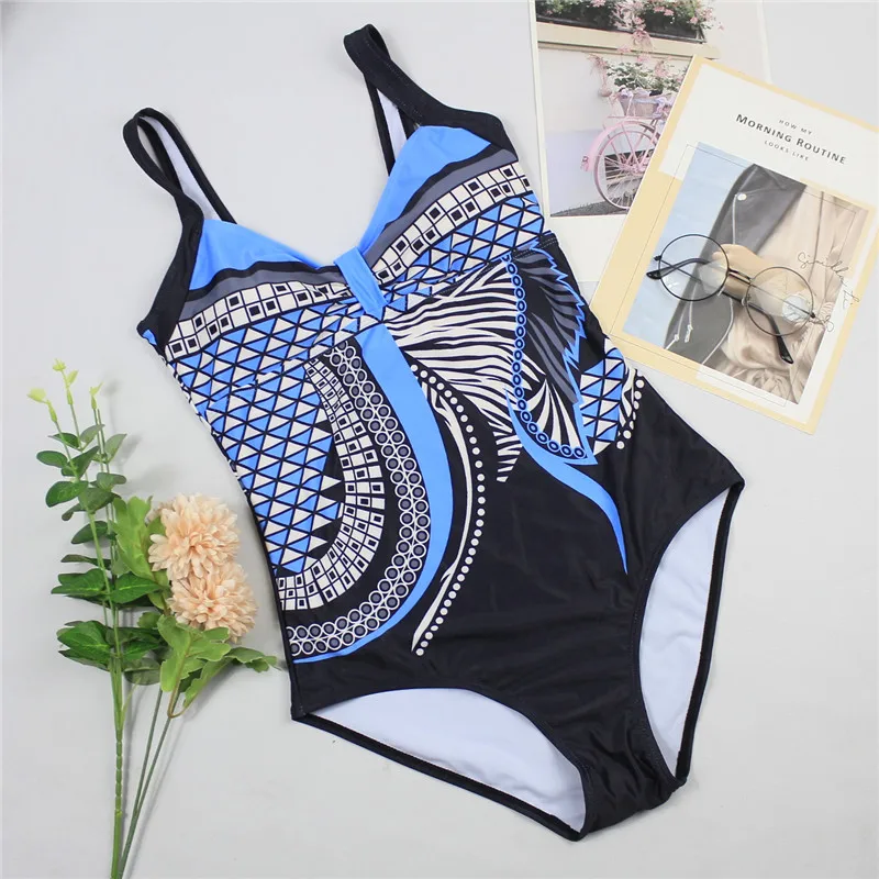 One Piece Swimsuit Plus Size Padded Bikini Set Peacock Women's High Waist Triangle Thong Brazilian Swimwear Retro Bathing Suit