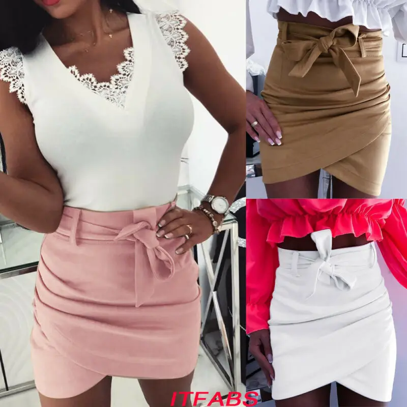 Women Skirt Bodycon Mini Skirt High Waist Skater Club Dress Casual Short Cocktail /BY