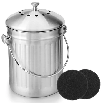 

Compost Bin, Peel Bucket for Home Kitchen, Odorless Compost Bucket for Kitchen Food Waste, with Handle and 2 Charcoal Filters, 5