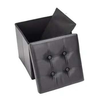 

Practical PVC Leather Square Shape Surface with Line Footstool Black