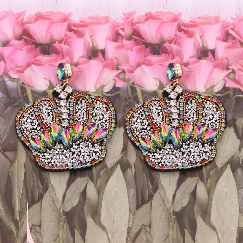 

Crown Earrings Women Big Earrings BOHO For women Drop Earrings Crystal Stone Earings New Jewelry 2020 Exaggerated earring