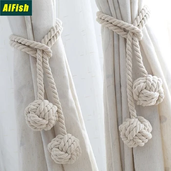 

Colorful Handmade Cotton Hemp Knitted American Curtain Accessories Tied Rope Curtain Buckle Strap For Room Curtains CP062-2