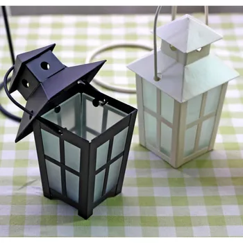 

Vintage Wedding Candle Lanterns Glass Cover Craft Cube Candle Holder Christmas Iron Candlestick Hanging Light Decor