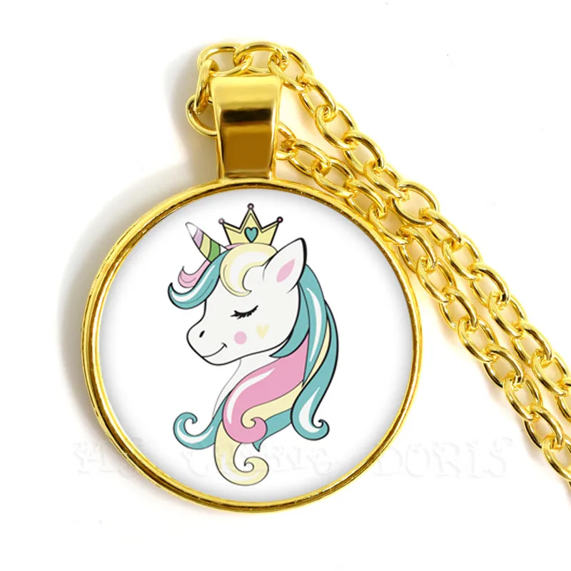 Единорог Kawaii Horses 25 мм стеклянный купольный Кабошон ожерелье ювелирный подарок