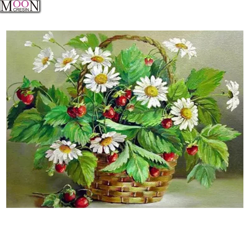 

MOONCRESIN 5D DIY Diamond Embroidery White daisy Painting Cross Stitch Full Square Drill Rhinestone Mosaic Decoration Flowers