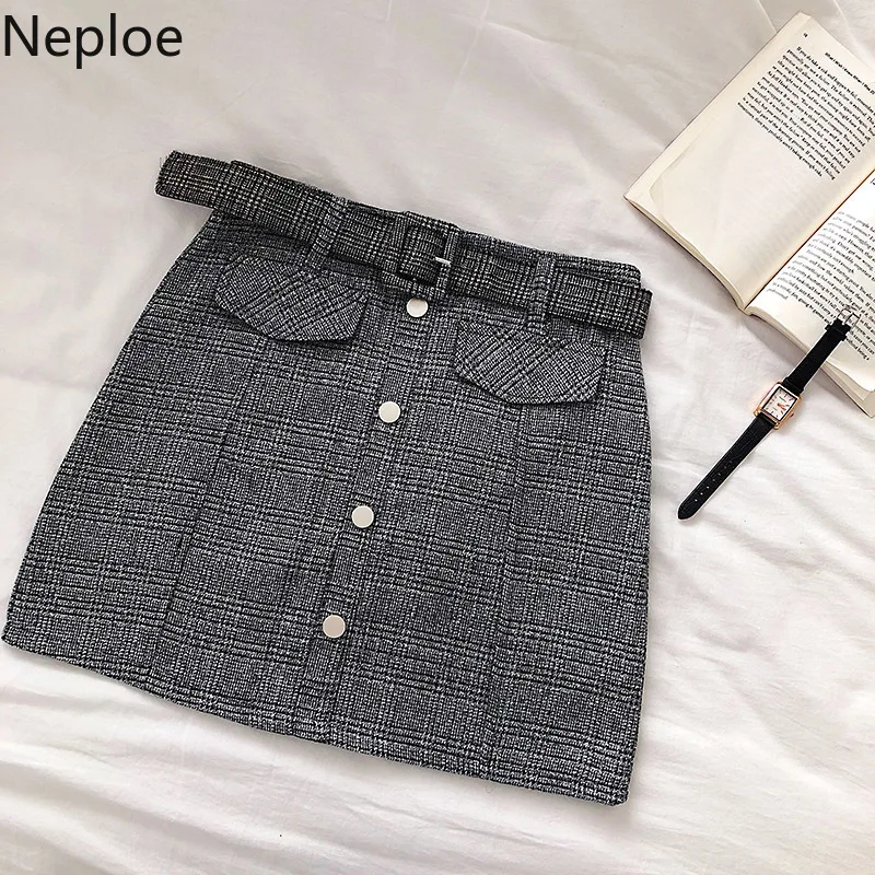 Neploe Поддельные карманы плед Faldas Mujer Moda новая линия короткая мини-юбка женская облегающая бедра пояса юбка женская 46412