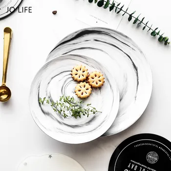 

JO LIFE Nordic Household Dinner Plate Tableware Steak Dish Salad Snack Ceramic Marble Plate