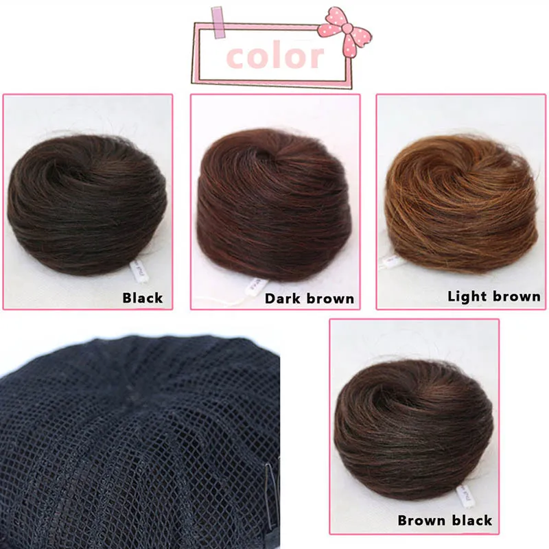 Xuanguang faixa de borracha reta scrunchie пончик-шиньон обертывание cabelo fibra de alta temperatura pedas de cabelo sintético marrom