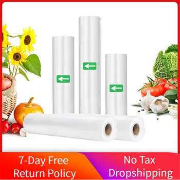 

5Pcs Food Vacuum Bags Rolls 12/15/20/25/28/30x50cm Embossed Vacuum Sealer Packaging Bags For Food Meat Salad Nut Keep Fresh