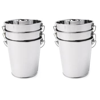 

6Pcs Stainless Steel Bar Ice Bucket Champagne Beer Bucket Wine Bucket Spit Wine Barrel Container Mini Snack Buckets Bar Supplies