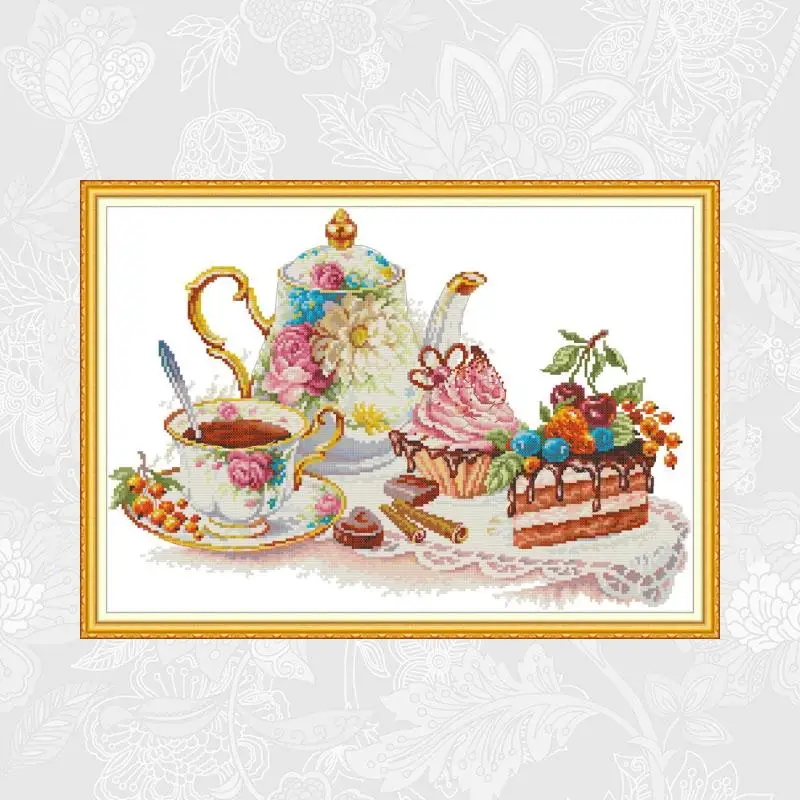 

Afternoon Tea Count Cross-Stitch 11CT 14CT Print On Canvas Cross Stitch Kits Handwork Beginner Embroidery Home Decor Needlework