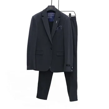 

Slim Fit Masculino Men Suits Two Pcs (Blazer+Pants) Homme Office Business 2020 Plain Grey Mens Suits Wear