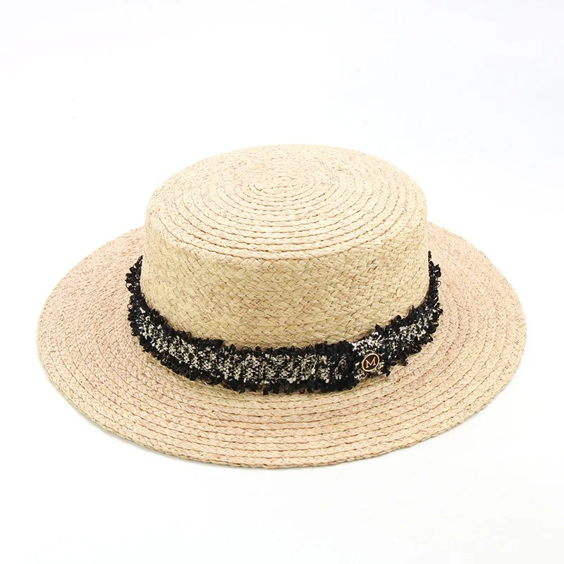 New Fashion Teddy Bear Ribbon Raffia Hat Women Summer Beach Hats Handmade Weave Soft Straw Hat Female Travel Caps Wholesale