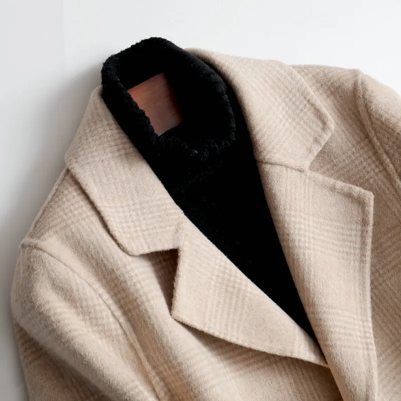 

100% Wool Coat Women Spring Autumn Plaid Jacket Double-sided Korean Blazer Overcoat Coats Female Jackets 2020 0528 J3906