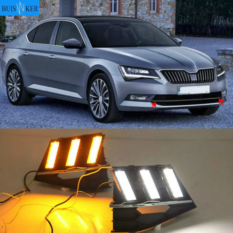 

Для Skoda Superb 2016-2018 Супер яркие водонепроницаемые ABS автомобильные DRL 12 в светодиодный ные дневные ходовые огни с противотуманной фарой