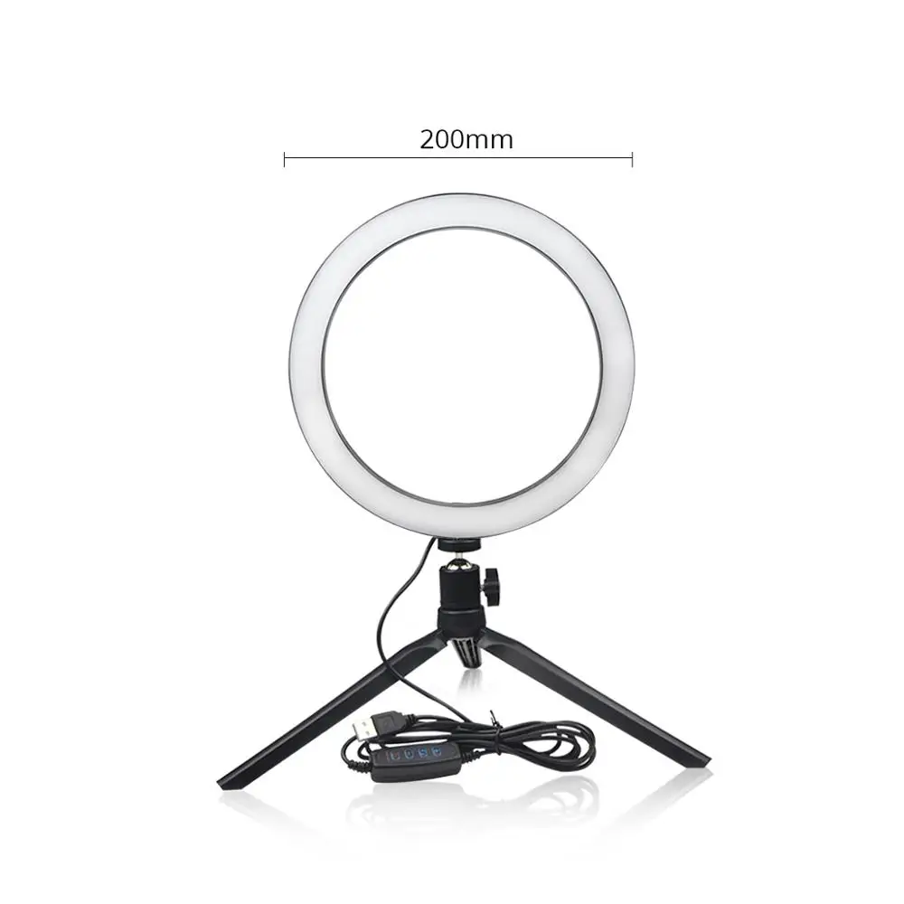 20cm with Tripod Светодиодный кольцевой светильник с регулируемой яркостью USB для селфи, лампа для макияжа, для мобильного телефона, для живого потока, держатель для телефона, регулируемая настольная лампа, светильник для макияжа - Испускаемый цвет: 20cm with Tripod