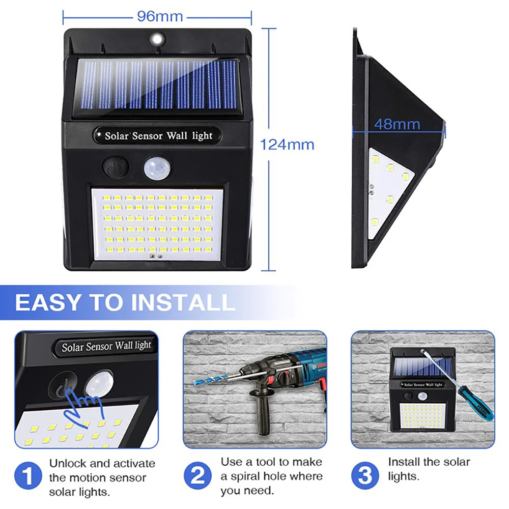 Настенный светильник с датчиком движения 70LED солнечной батареей яркое
