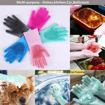 

Household Gloves Magic Silicone Dishwashing Scrubber Dish Washing Sponge Rubber Scrub Gloves Kitchen Cleaning 2 in1 Use