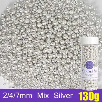 

130g Mix Silver 2/4/7mm Edible Sprinkle Sugar For Cake Chocolate Fondant Macarons Food Coloring baking tools for cakes