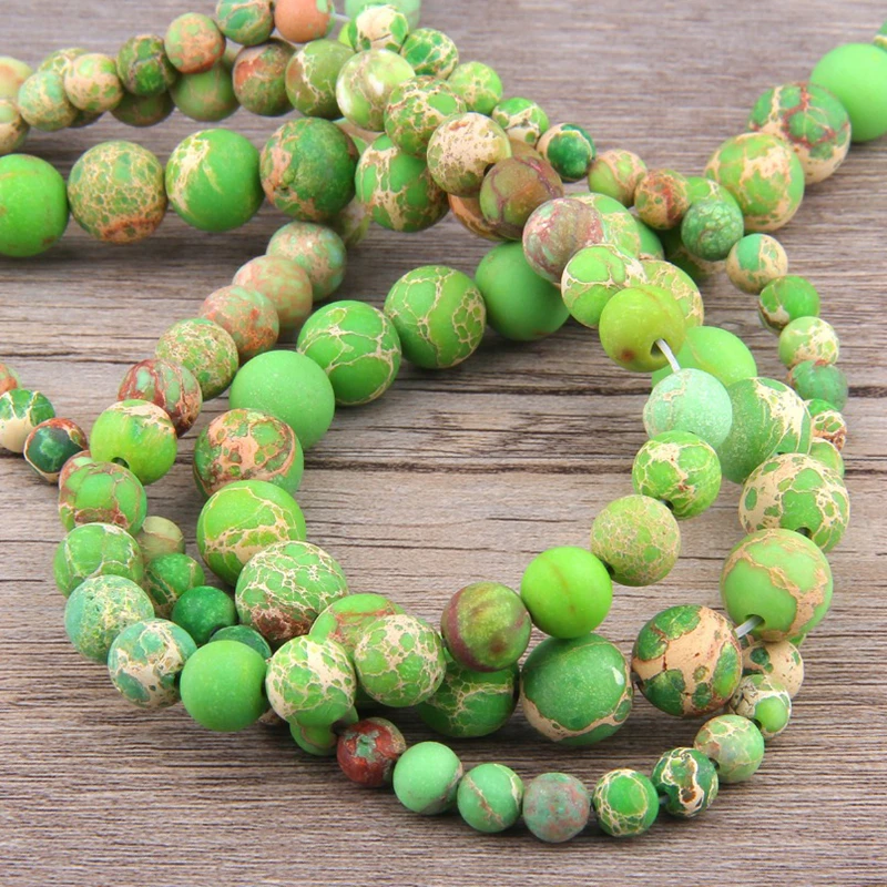 

VINSWET Frosted Green Jas per Matte Round Loose jades Stone Spacer Beads for DIY Necklace Bracelet Jewelry Making Size 6 8 10 12