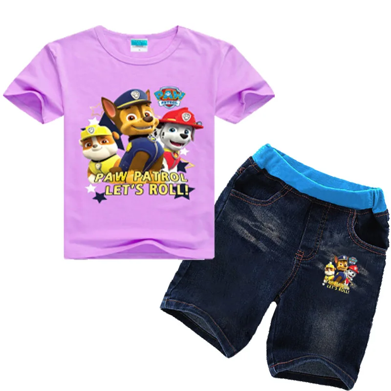 Vestido de Verão Europeu e Americano dos Desenhos Patrol Novo Estilo Animados Imprimir Casual Multi-color Costura Manga Curta Terno Paw 2020 2 estilo europeu e americano dos desenhos animados