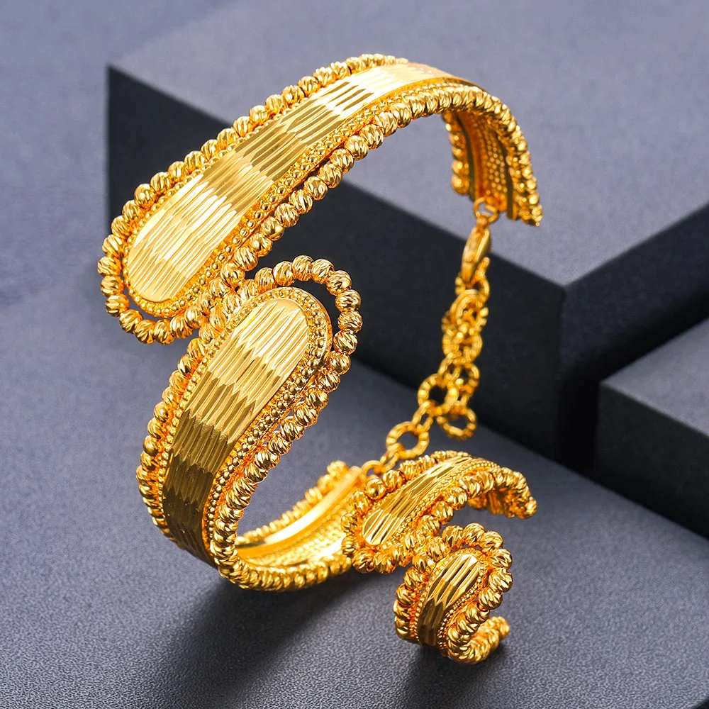 Janekelly Luxury Unique African Bangle Bracelet Ring Set For Women Wedding Cubic Zircon Crystal CZ Dubai Bridal Jewelry Set 